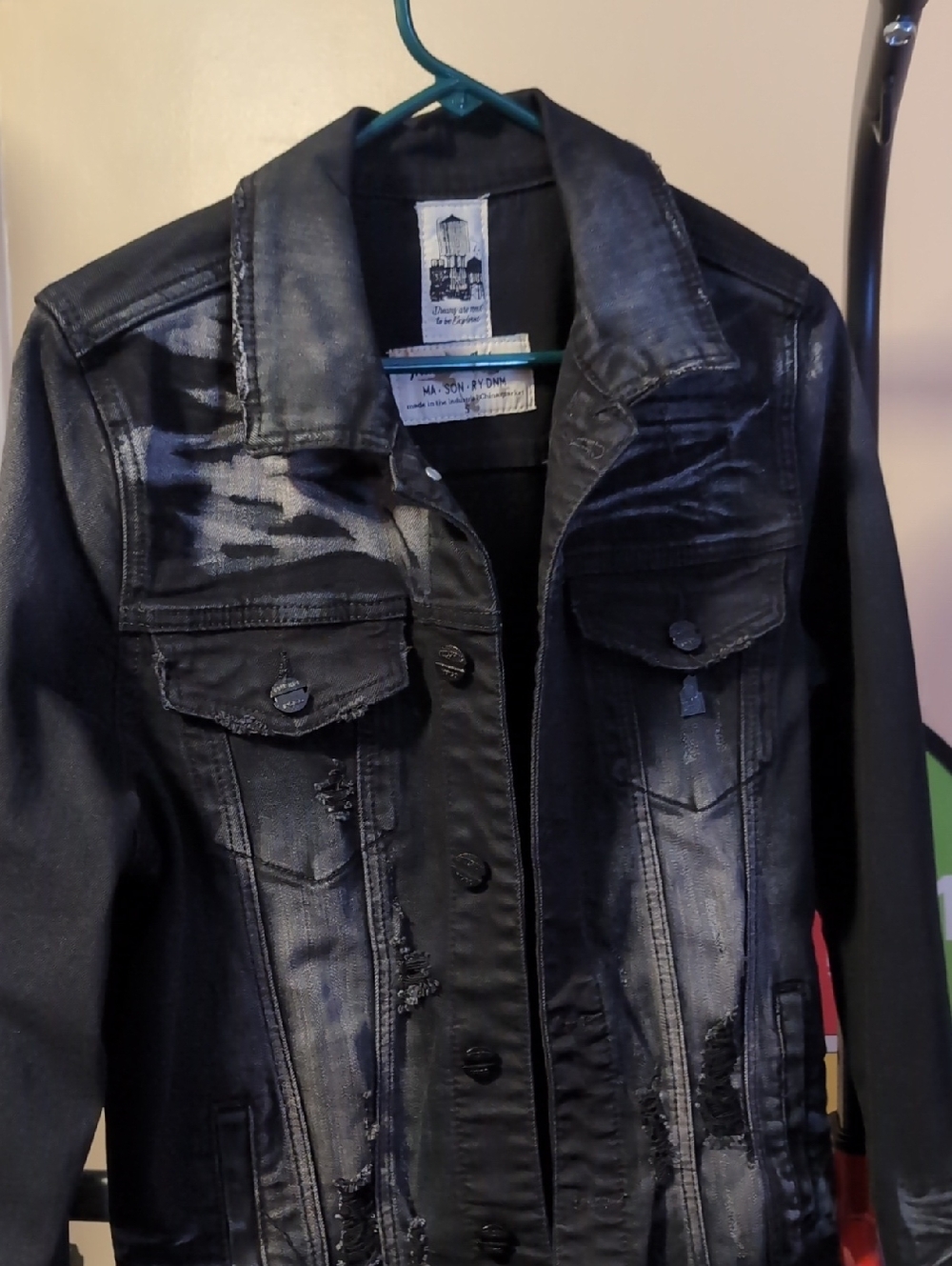 Distressed Black Denim-Style Shirt Jacket - Lightweight Layer